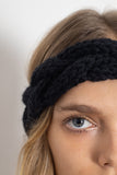 clolicot headband bandeau tête laine tricot artisanat fait main création hiver automne femme motif torsade tresse accessoire qualité unique mode style fashion couleur noir noire foncé