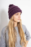 clolicot bonnet laine tricot artisanat fait main hiver femme homme chapeau pompon création couleur aubergine