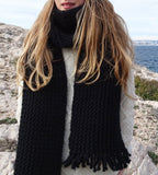 clolicot écharpe épaisse hiver laine double tricot tricotin artisanat fait main création femme homme doux confort chaud qualité unique accessoire mode style fashion couleur noir