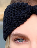 clolicot headband bandeau tête laine tricot artisanat fait main création hiver automne femme motif accessoire qualité unique mode style fashion couleur noir foncé