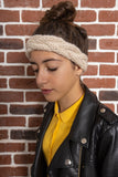 clolicot headband bandeau tête laine tricot artisanat fait main création hiver automne femme motif torsade tresse accessoire qualité unique mode style fashion couleur beige sable clair