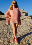clolicot poncho tricoté mohair soie qualité léger motif ajouré couleur rosée clair mode femme fait main artisanat doux ample léger taille unique