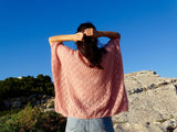 clolicot poncho tricoté mohair soie qualité léger motif ajouré couleur rosée clair mode femme fait main artisanat doux ample