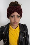 clolicot headband bandeau tête laine tricot artisanat fait main création hiver automne femme motif accessoire qualité unique mode style fashion couleur bordeaux foncé