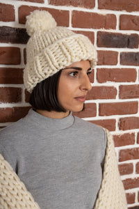 clolicot bonnet laine épaisse tricot artisanat fait main hiver femme homme chapeau pompon création couleur rose accessoire qualité mode