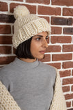 clolicot bonnet laine épaisse tricot artisanat fait main hiver femme homme chapeau pompon création couleur blanc accessoire mode